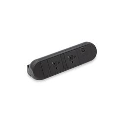 Moduł zasilający 2A00F2F5, 2x gniazdo Schuko, 1xUSB (A+A), 2x tunel, czarna ramka i zaślepka, srebrne ciało, 2xIMP, Kolor: Black (Fascia/End Cap), Silver (Body)