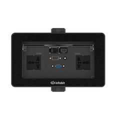 Pudełko iBox TPD, anodowane, z wysuwaną klapą, 2xUniwersalne zasilanie, 1xUSB A do ładowania, 1xVGA, 1x3.5mm Audio, 1xHDMI, 1xRJ45