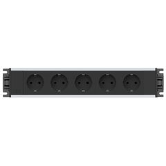 2M20F5A6 Link Series Power Module with 5xSchuko Socket/3 Pole Connector, Black Fascia and Silver Body, Colour: Black (Fascia/End Cap), Silver (Body)