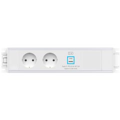 2M21F2A4 Link Series Power Module with 2xSchuko Socket/1xSC (A+C)/1xTunnel, White Fascia and Silver Body, Colour: White (Fascia/End Cap), Silver (Body)