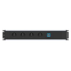 2M20E4A4 Link 4x gniazdo francusko-belgijskie 1x ładowarka USB A+C, 1x slot IMP Zasilanie przez 3-płciowy konektor, czarne fasady i zaślepki, srebrne obudowy, Kolor: Black (Fascia/End Cap), Silver (Body)