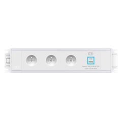 2M21E3A3 Link 3xFrench Belgian socket 1xUSB A+C charger Power entry via 3 Pole connector, White fascias & end caps, Silver body, Colour: White (Fascia/End Cap), Silver (Body)