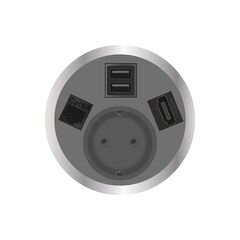 Moduł zasilający 2F22F1G7 z 1x gniazdem Schuko/1xSC (A+A)/1xRJ45/Cat6A/1xHDMI, szary, Kolor: Grey