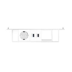 Moduł zasilający 2M81F1F4 z 1x gniazdo Schuko/1x ładowarka USB (A+A)/1x slot IMP/Biała ramka/Końcówka, Kolor: White (Fascia/End Cap), Silver (Body)