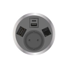 Moduł zasilający 2F22F1B7 z 1x gniazdem Schuko/1x ładowarką USB (A+C)/1xRJ45/Cat6A/1xHDMI, listwa szara, Kolor: Grey (Fascia)