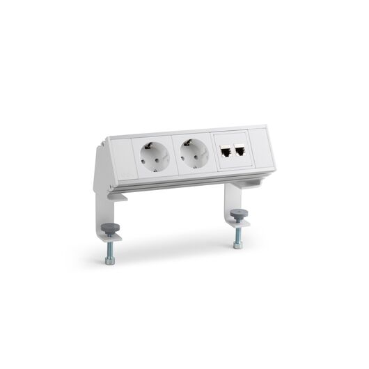 2A21F2A0 Flexi Series Power Module with 2xSchuko Socket, White, Colour: White (Fascia/End Cap), Silver (Body), 2 image