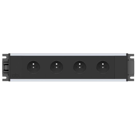 2M20E4A0 Link 4xFrench Belgian socket Power entry via 3 Pole connector, Black fascias & end caps, Silver body, Colour: Black (Fascia/End Cap), Silver (Body)