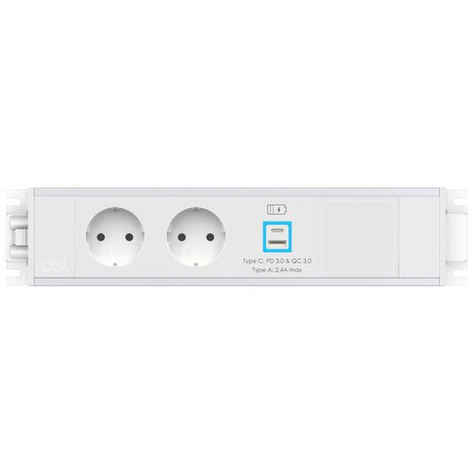 2M21F2A4 Link Series Power Module with 2xSchuko Socket/1xSC (A+C)/1xTunnel, White Fascia and Silver Body, Colour: White (Fascia/End Cap), Silver (Body)