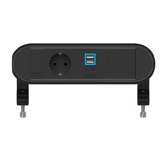 2A0BF1F4 Moduł zasilania z 1x gniazdkiem Schuko/1x ładowarką USB (A+A)/1x gniazdem IMP/czarną fasadą/zaślepką, Kolor: Black (Fascia/End Cap), Black (Body)