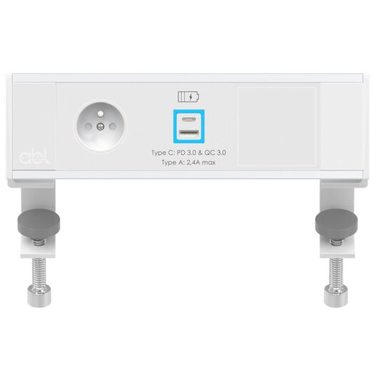 2A21E1A4 Flexi 1xFrench Belgian socket 1xUSB A+C 1xIMP slot, White fascias & end caps, Silver body, Colour: White (Fascia/End Cap), Silver (Body)