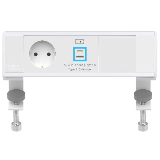 2A21F1A4 Flexi Series Power Module with 1xSchuko Socket/1xSC (A+C)/1xTunnel, White fascias & end caps, Silver body, Colour: White (Fascia/End Cap), Silver (Body)