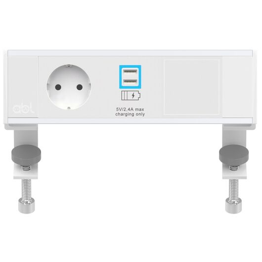 2A21F1F4 Flexi Series Power Module with 1xSchuko Socket/1xSC (A+A)/1xTunnel, White fascias & end caps, Silver body, Colour: White (Fascia/End Cap), Silver (Body)