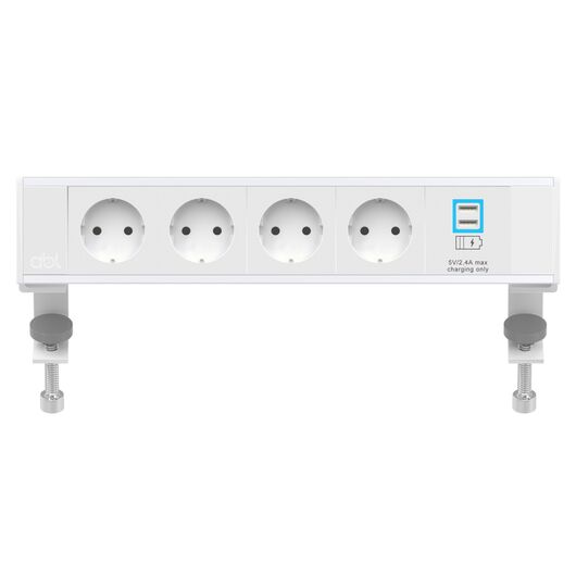 2A21F4F3 Flexi Series Power Module with 4xSchuko Socket/1xSC (A+A), White, Colour: White (Fascia/End Cap), Silver (Body)