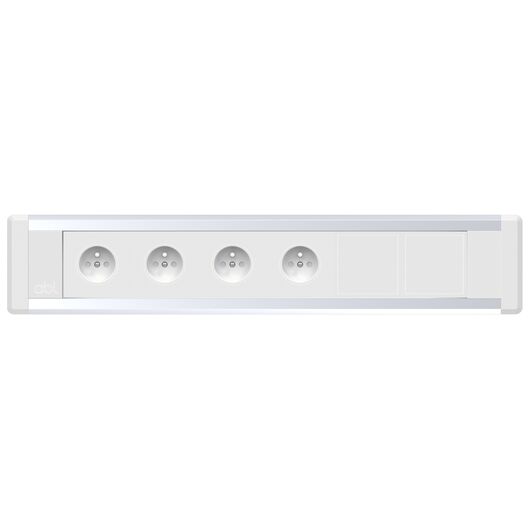 2F81E4A2 Level-E 4xFrench Belgian socket 2xIMP slot, White fascias & end caps, Silver body, Colour: White (Fascia/End Cap), Silver (Body)