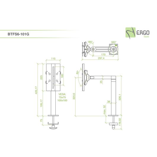 BTFS6-101G Mount for a Single Monitor with Grommet, 6 image