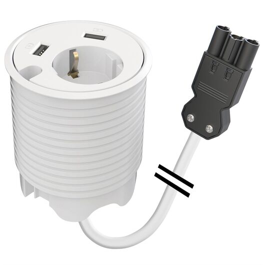 9358051401 Powerdot 14 - 1 gniazdo typu F, 2 ładowarki USB-A 12W, 1 przepust kablowy, GST-18i3, biały, Rodzaj złącza B: USB, Długość kabla: 1.2, Kolor: White